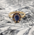 Benitoite Cab & Gem Ring, 18K Yellow Gold