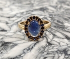 Benitoite Cab & Gem Ring, 18K Yellow Gold