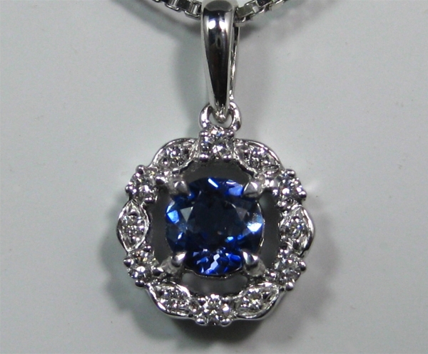 Benitoite & Diamond Pendant Necklace, 18k White Gold, with 16