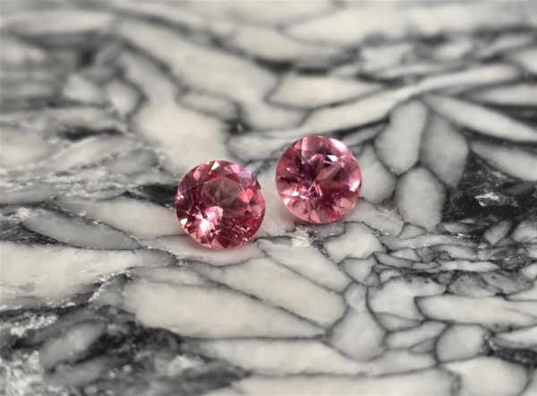 Faceted Matched Pair of Rhodochrosite, 1.28 ctw., Sweet Home Mine, Alma, Colorado